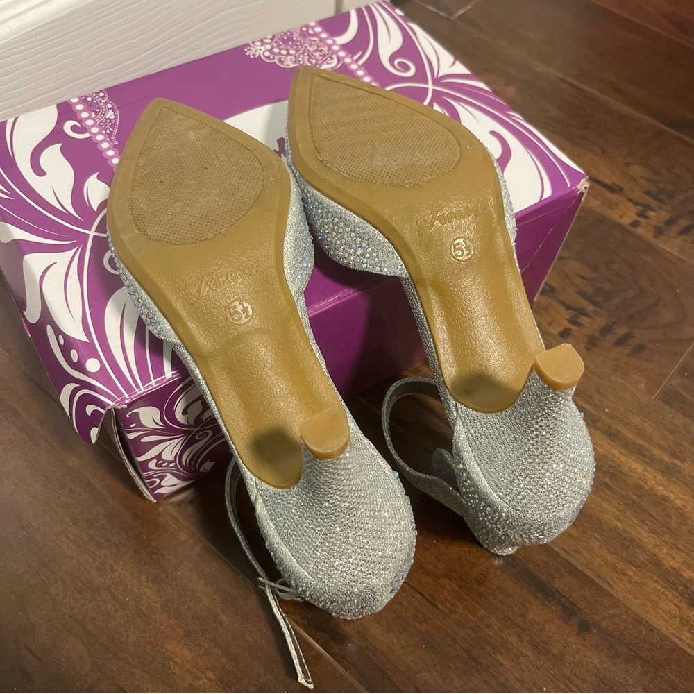 Silver Rhinestone Pointed-Toe Stiletto Heels - Picture 7 of 9